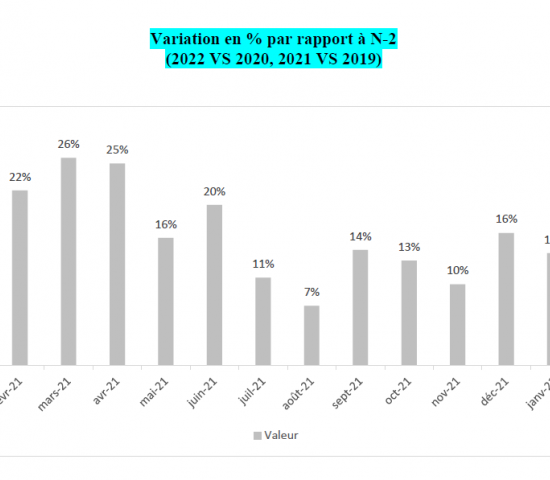 Home improvement stores in France: growth rates per montz 2022/2020.