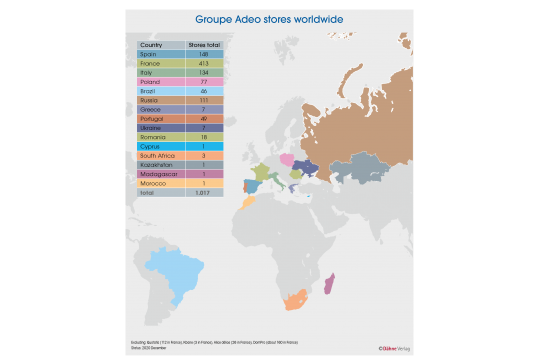 Map of worldwide locations of Groupe Adeo at the end of 2020.